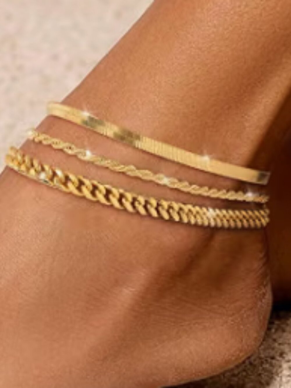 Ankle Bracelets for Women - 3-piece Gold Anklet Set